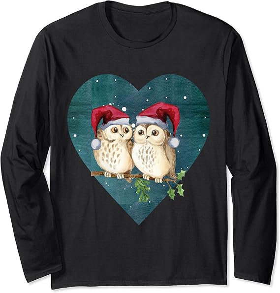 Cute Christmas Owls, winter fun design Long Sleeve TShirt Amazon.co